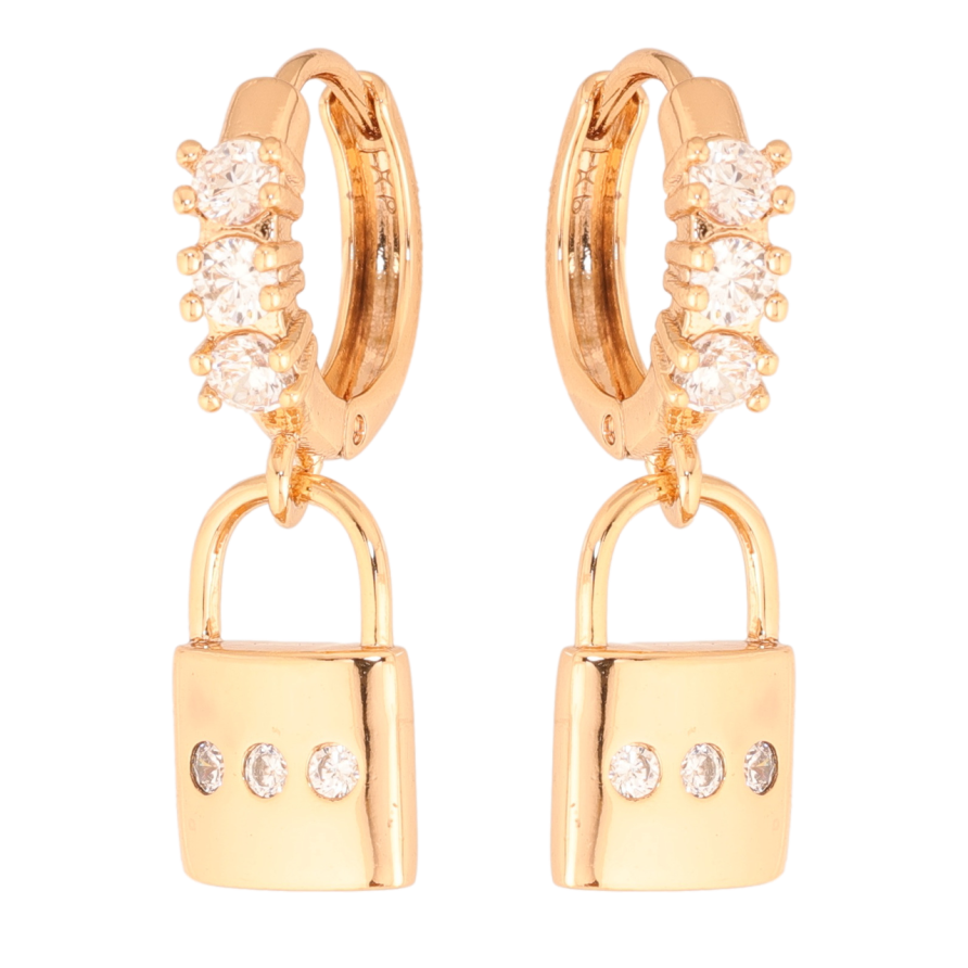 Сережки Xuping колір Позолота 18K підвіски на колечках Замочки з кристалами фото №1 Сережки Xuping колір Позолота 18K підвіски на колечках Замочки з кристалами фото №1