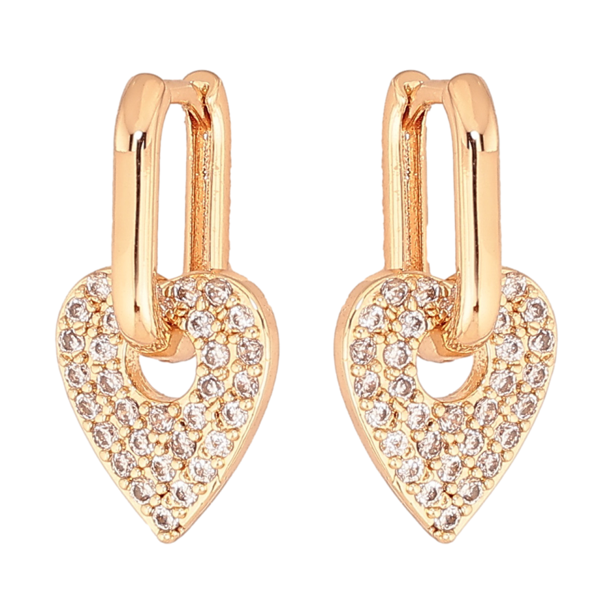 Серьги Xuping цвет Позолота 18K подвески на колечках Сердечки с инкрустацией кристаллами 2 в 1 фото №1
