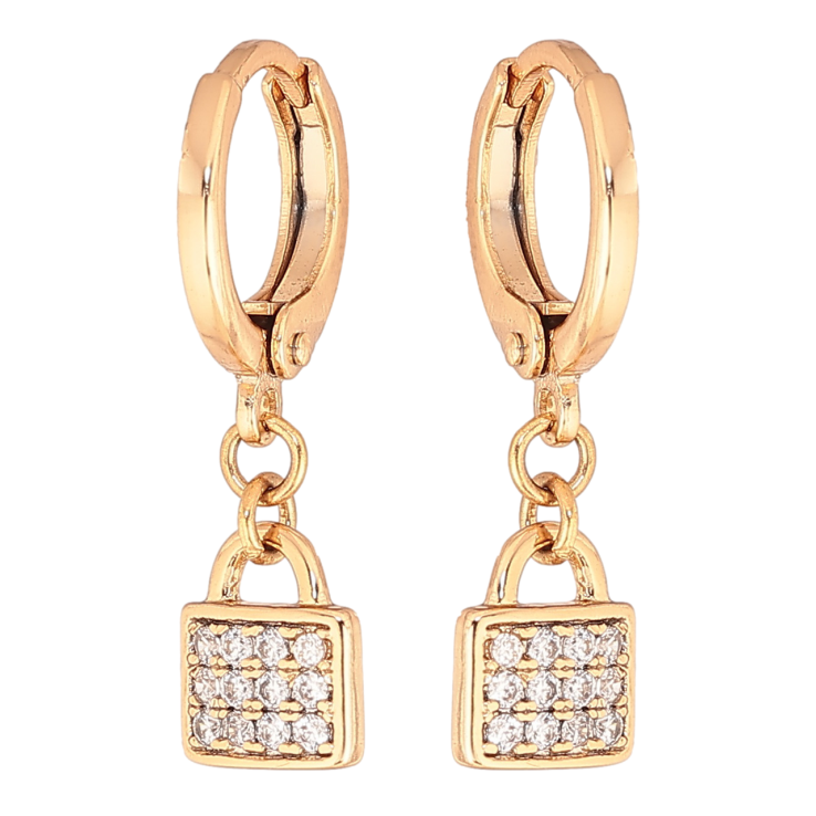 Серьги Xuping цвет Позолота 18K подвески на колечках Замочки с кристаллами фото №11