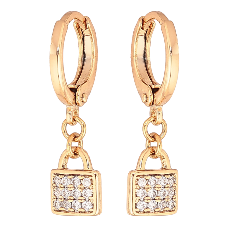 Серьги Xuping цвет Позолота 18K подвески на колечках Замочки с кристаллами фото №1 Серьги Xuping цвет Позолота 18K подвески на колечках Замочки с кристаллами фото №1