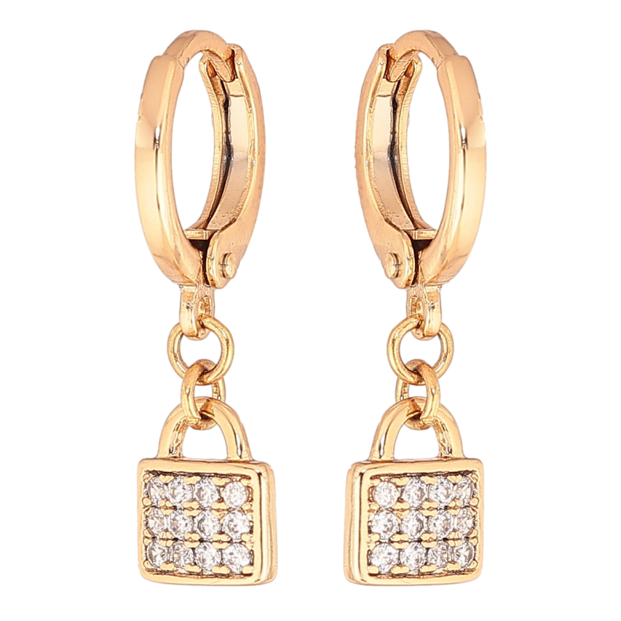 Серьги Xuping цвет Позолота 18K подвески на колечках Замочки с кристаллами фото №1