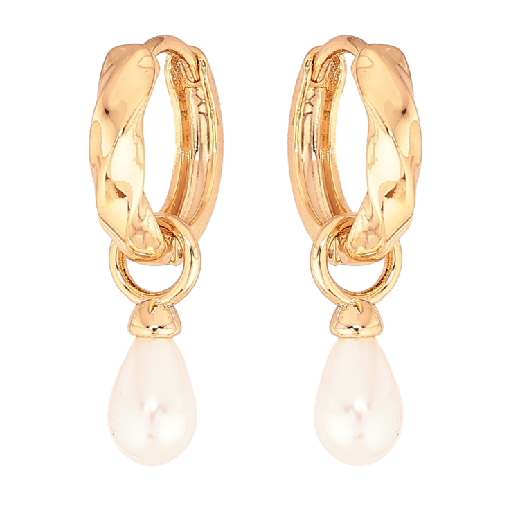 Серьги Xuping цвет Позолота 18K подвески на колечках Жемчужинки капельки 2 в 1 фото №4