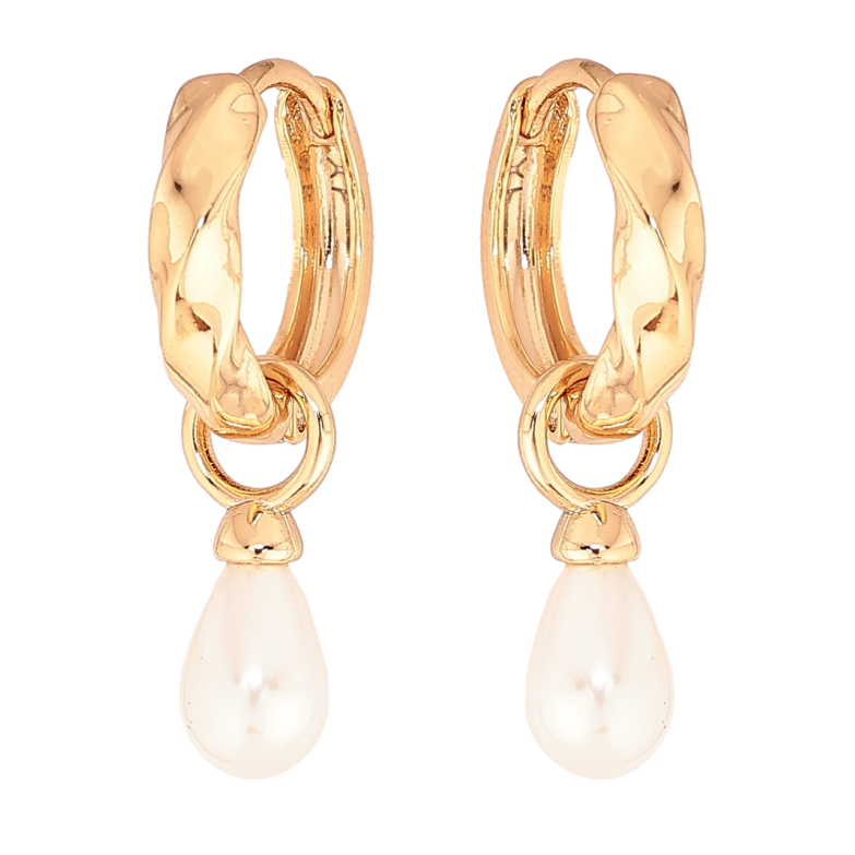 Серьги Xuping цвет Позолота 18K подвески на колечках Жемчужинки капельки 2 в 1 фото №1