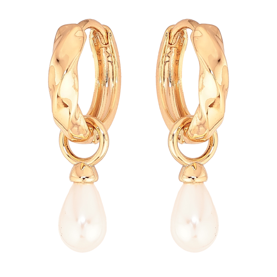 Серьги Xuping цвет Позолота 18K подвески на колечках Жемчужинки капельки 2 в 1 фото №1