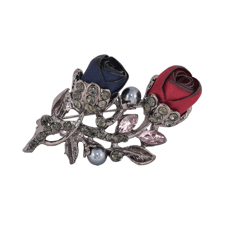 Брошь Сине-красные цветы со стразами фото №25