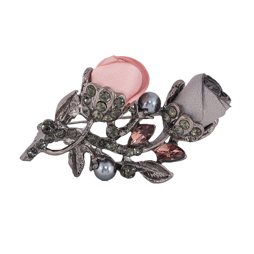 Брошь Розово-серые цветы со стразами фото №1 Брошь Розово-серые цветы со стразами фото №1