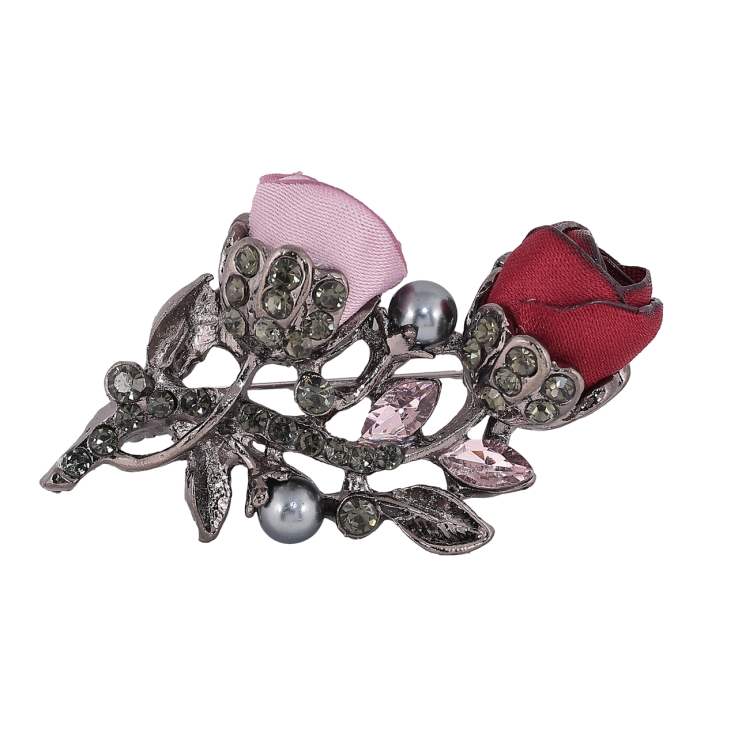Брошка Рожево-червоні квіти зі стразами фото №11 Брошка Рожево-червоні квіти зі стразами фото №11