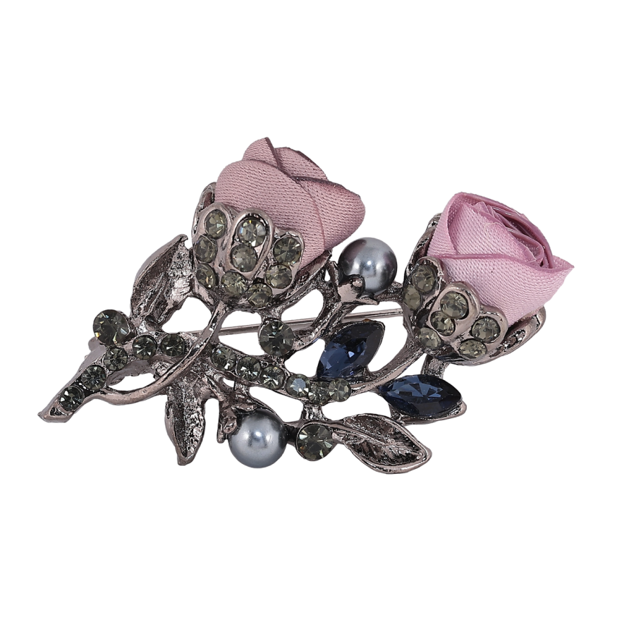 Брошь Бежево-розовые цветы со стразами фото №1 Брошь Бежево-розовые цветы со стразами фото №1