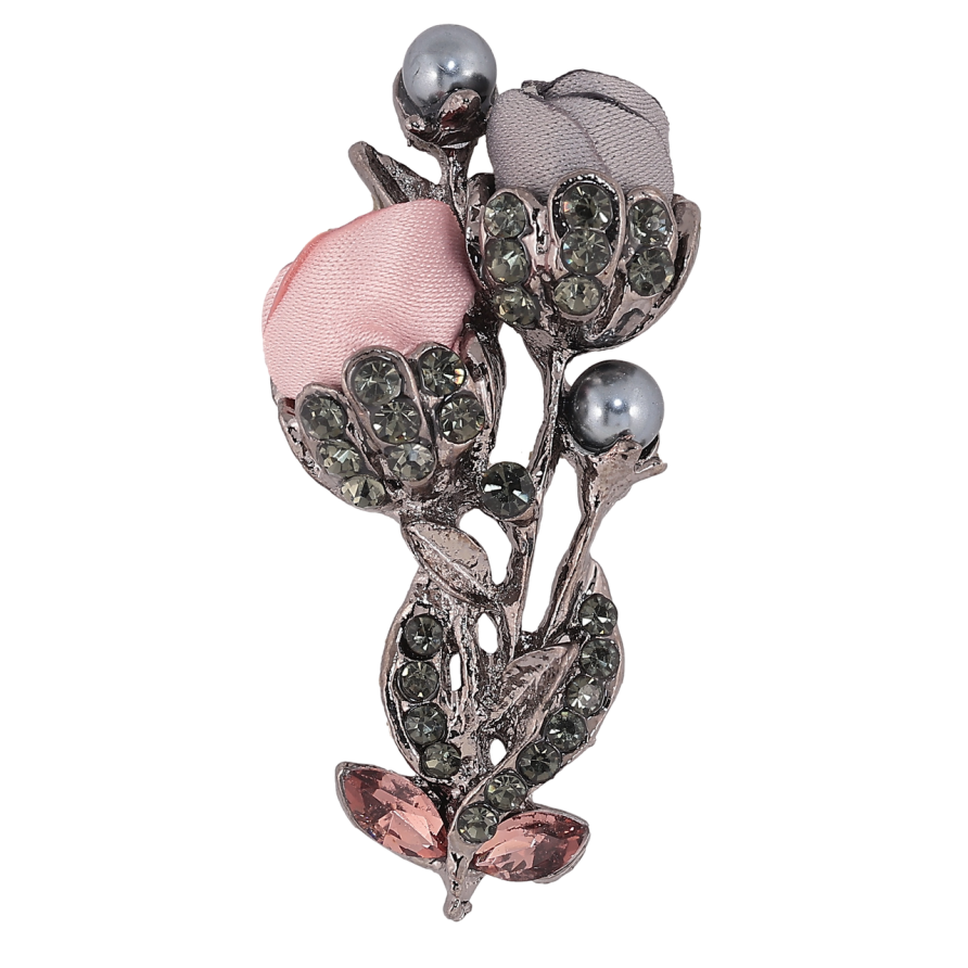 Брошка Сіро-рожеві квіти зі стразами фото №1 Брошка Сіро-рожеві квіти зі стразами фото №1