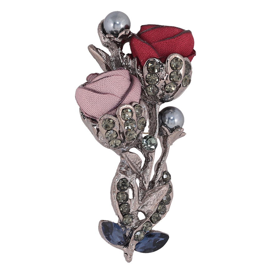 Брошь Бежево-красные цветы со стразами фото №1 Брошь Бежево-красные цветы со стразами фото №1