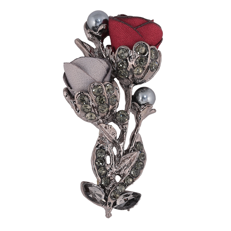 Брошь Серо-красные цветы со стразами фото №8 Брошь Серо-красные цветы со стразами фото №8