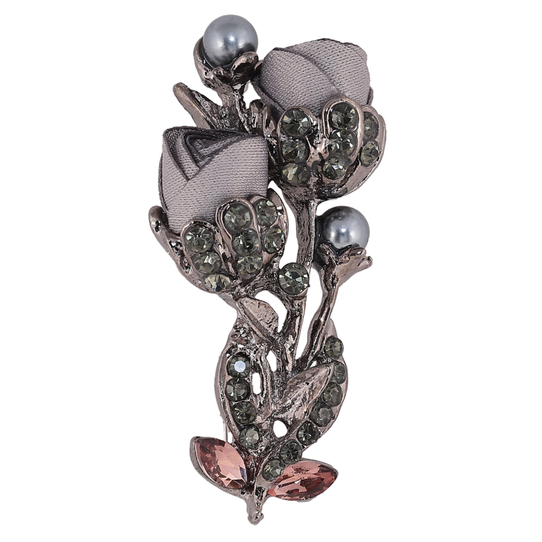 Брошь Серые цветы со стразами фото №1 Брошь Серые цветы со стразами фото №1