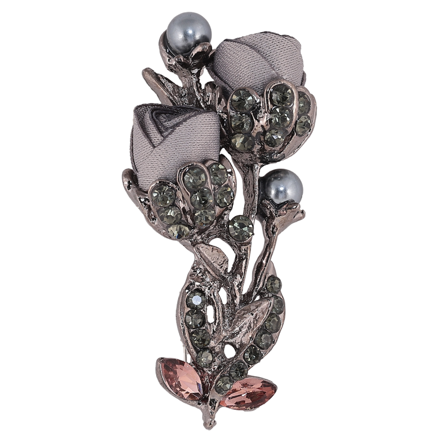 Брошь Серые цветы со стразами фото №1 Брошь Серые цветы со стразами фото №1