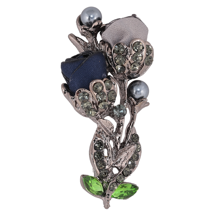 Брошь Серо-синие цветы со стразами фото №5 Брошь Серо-синие цветы со стразами фото №5