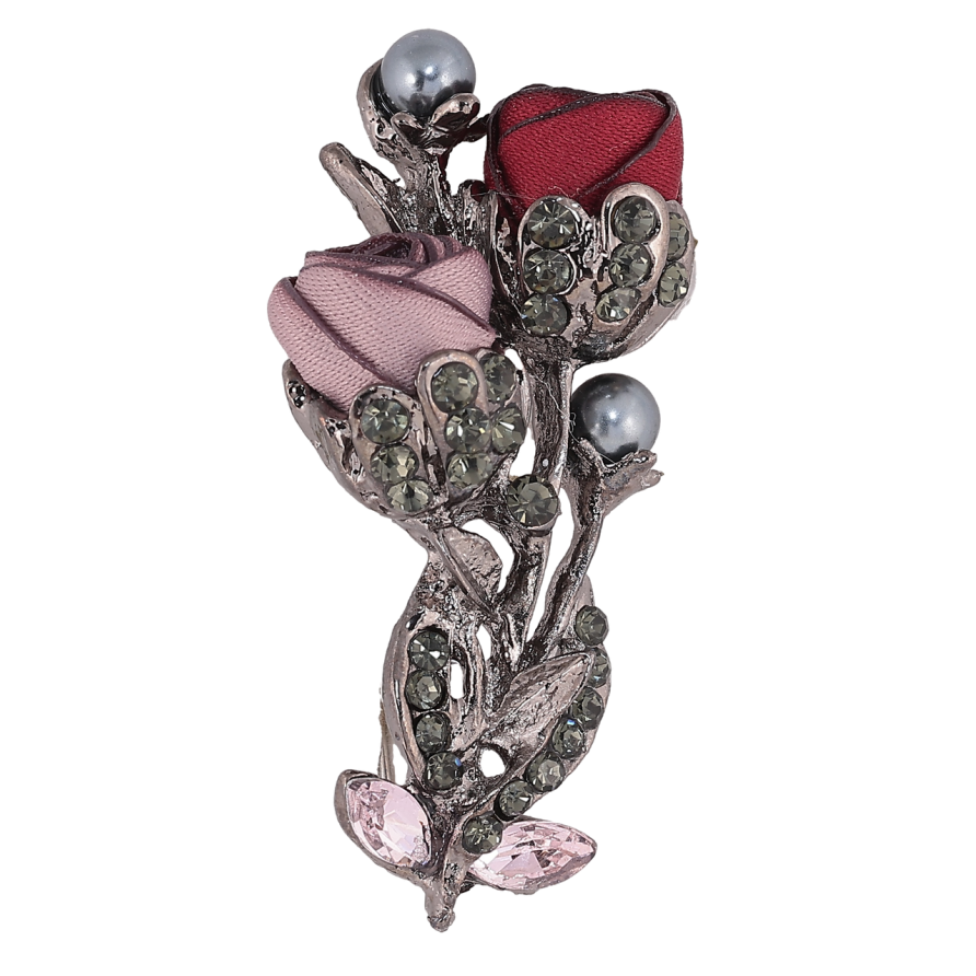 Брошь Бежево-красные цветы со стразами фото №1 Брошь Бежево-красные цветы со стразами фото №1