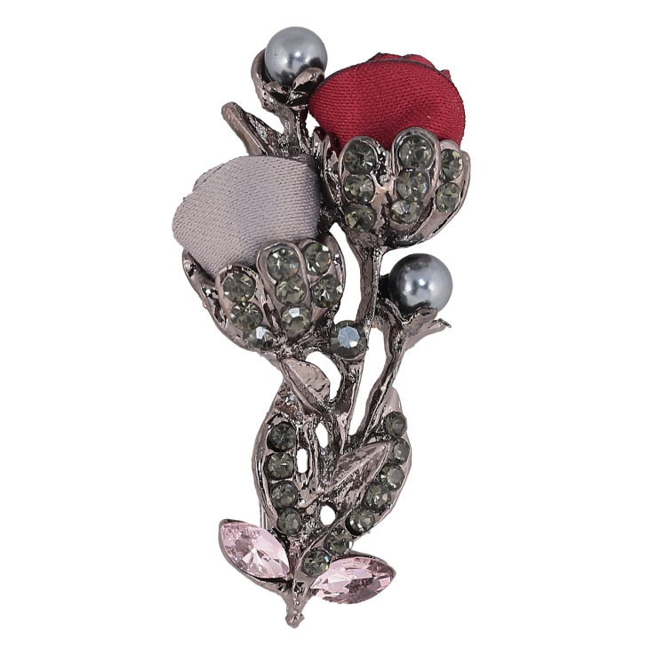Брошь Серо-красные цветы со стразами фото №6 Брошь Серо-красные цветы со стразами фото №6