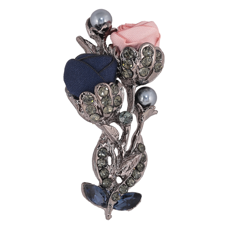 Брошка Синьо-рожеві квіти зі стразами фото №1
