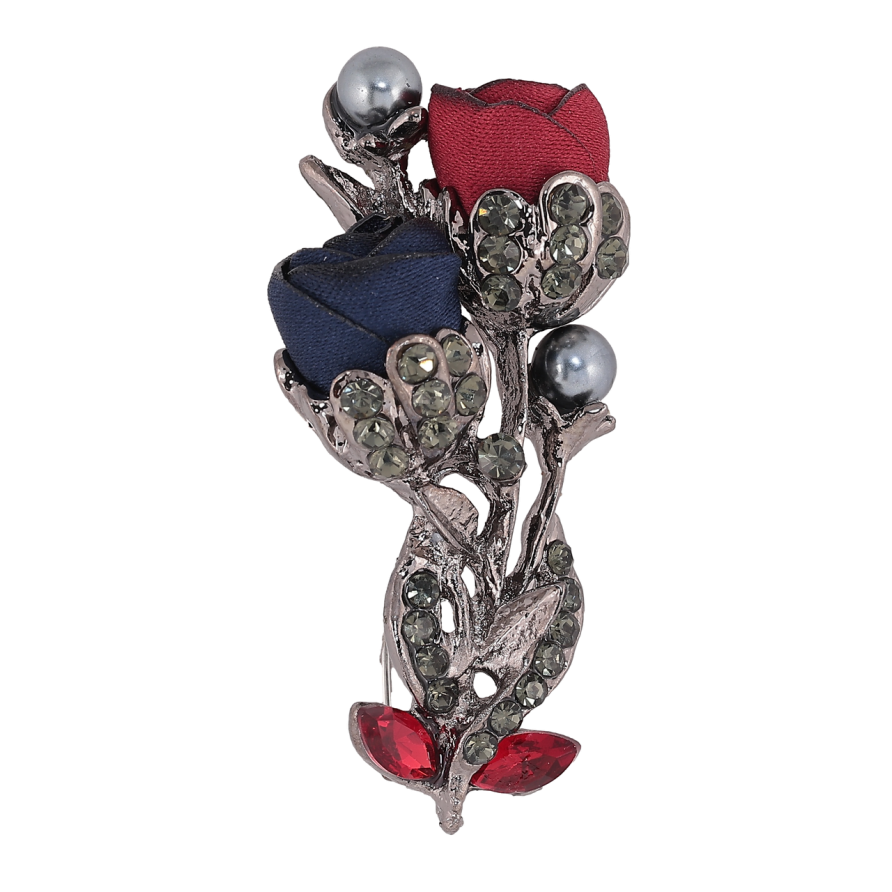 Брошка Синьо-червоні квіти зі стразами фото №1 Брошка Синьо-червоні квіти зі стразами фото №1