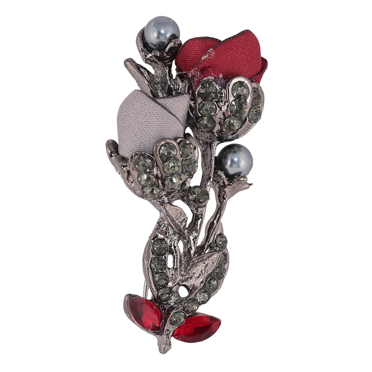 Брошь Серо-красные цветы со стразами фото №7 Брошь Серо-красные цветы со стразами фото №7