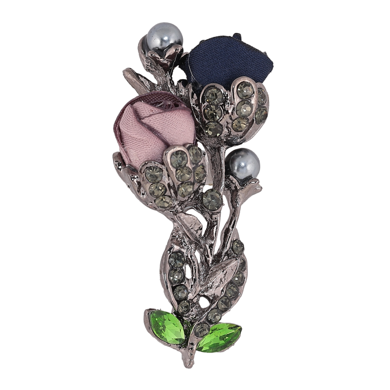 Брошь Бежево-синие цветы со стразами фото №1 Брошь Бежево-синие цветы со стразами фото №1