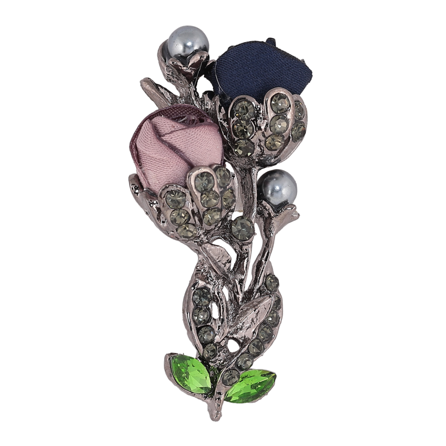 Брошь Бежево-синие цветы со стразами фото №1 Брошь Бежево-синие цветы со стразами фото №1