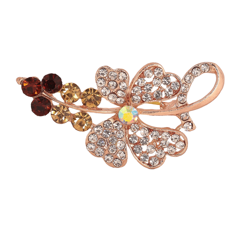 Брошь Цветок с коричневыми стразами фото №1