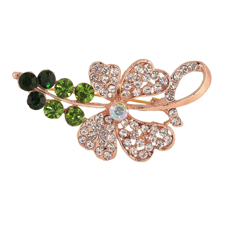 Брошь Цветок с зелеными стразами фото №1