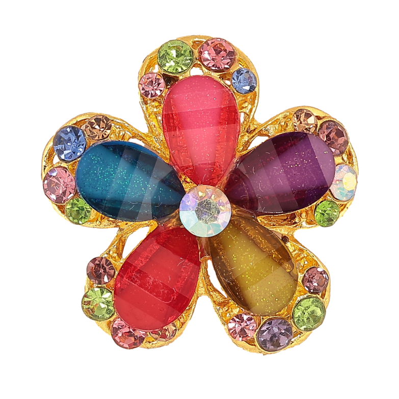 Брошь Цветок с разноцветными стразами фото №1