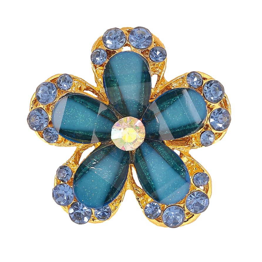 Брошь Цветок с синими стразами фото №1 Брошь Цветок с синими стразами фото №1