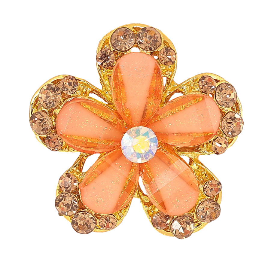 Брошь Цветок с оранжевыми стразами фото №1