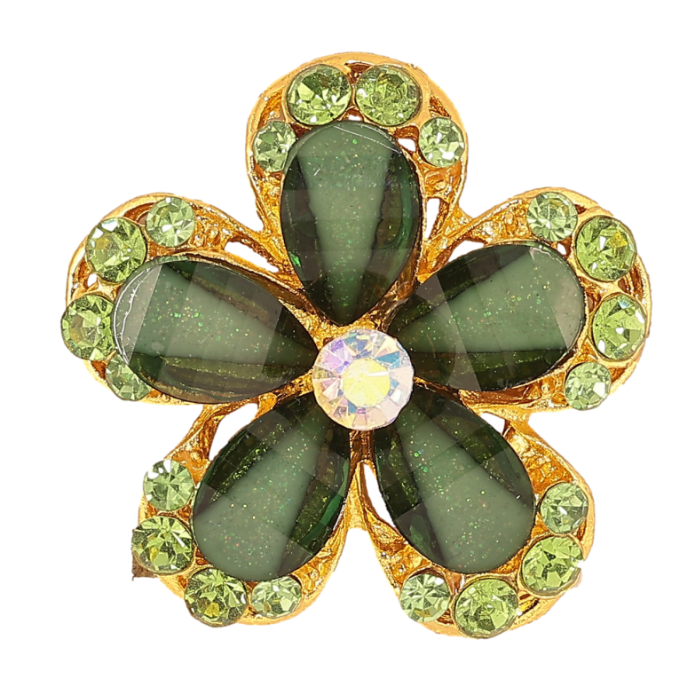 Брошь Цветок с зелеными стразами фото №1