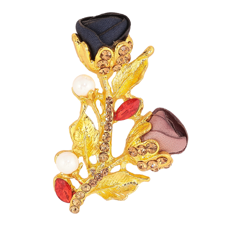 Брошь Сине-бежевые цветочки со стразами фото №3 Брошь Сине-бежевые цветочки со стразами фото №3