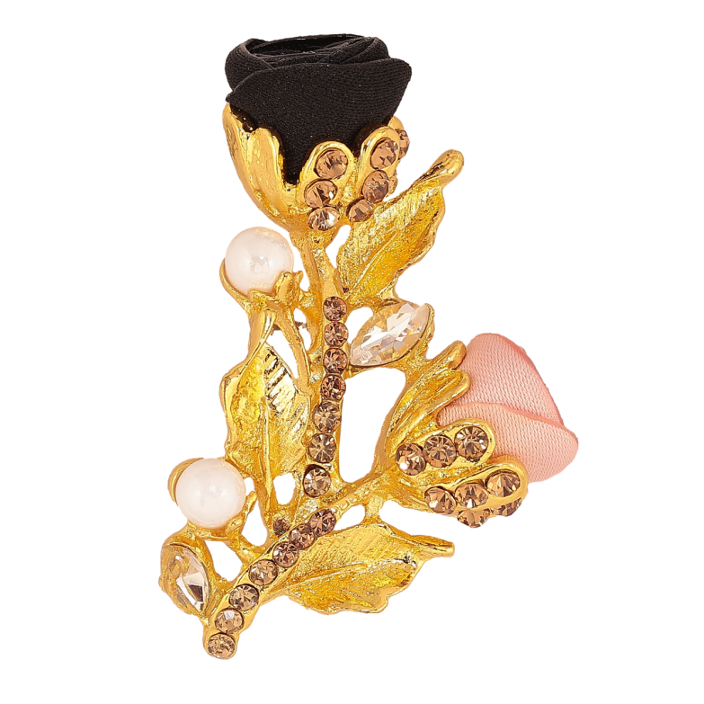 Брошь Розово-чорные цветочки со стразами фото №1
