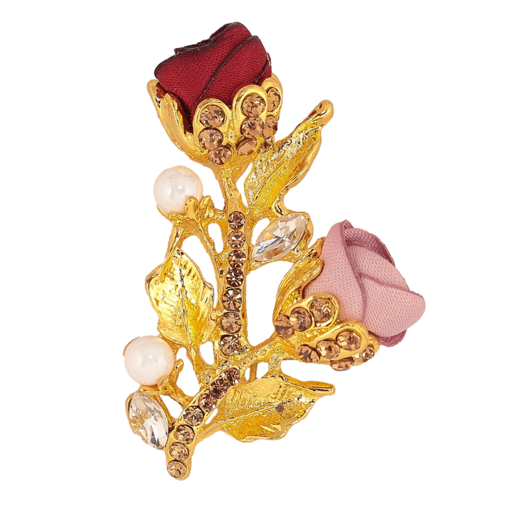 Брошка Рожево-червоні квіточки зі стразами фото №7 Брошка Рожево-червоні квіточки зі стразами фото №7
