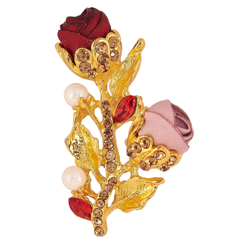 Брошь Бежево-красные цветочки со стразами фото №1 Брошь Бежево-красные цветочки со стразами фото №1