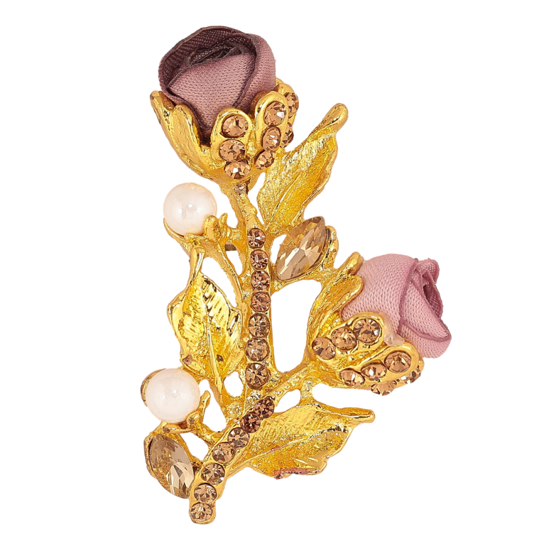 Брошка Бежево-рожеві квіточки зі стразами фото №6