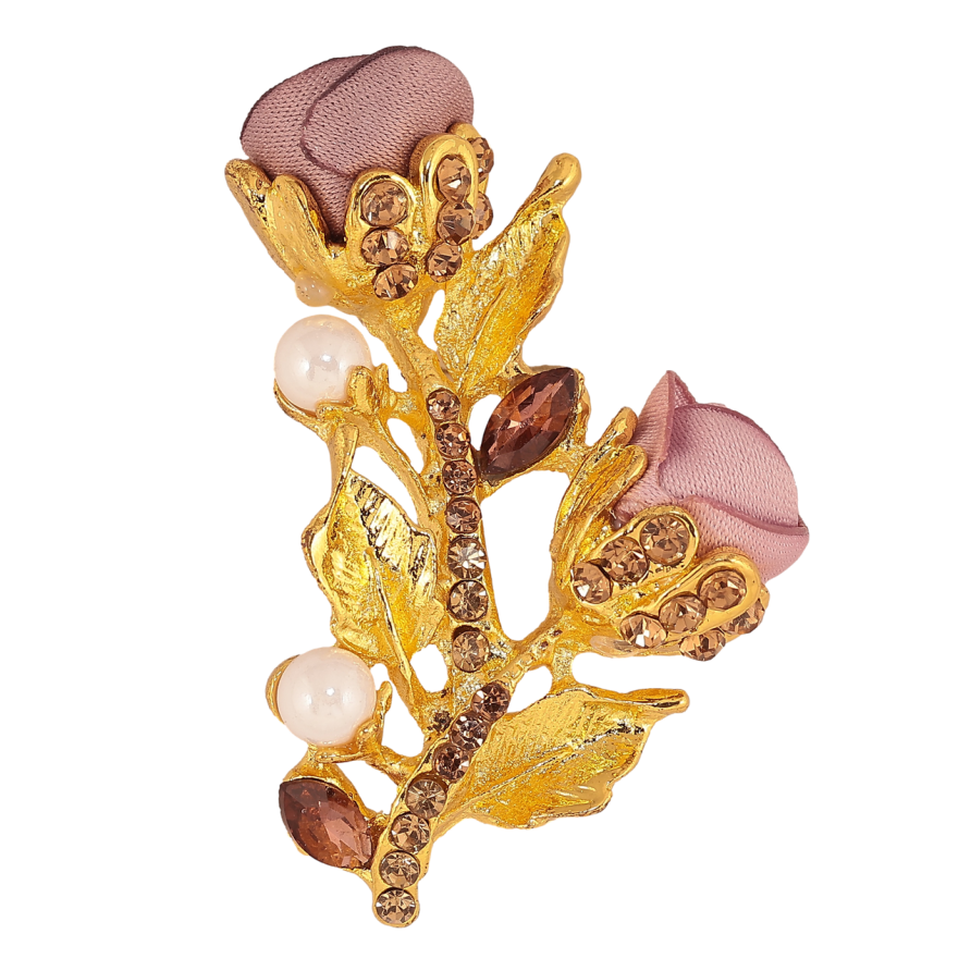 Брошь Бежево-розовые цветочки со стразами фото №1 Брошь Бежево-розовые цветочки со стразами фото №1