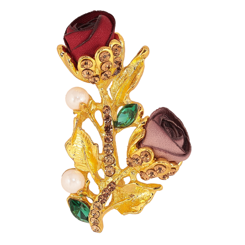 Брошь Бежево-красные цветочки со стразами фото №1 Брошь Бежево-красные цветочки со стразами фото №1