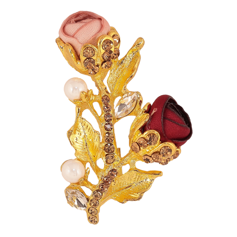 Брошка Червоно-рожеві квіточки зі стразами фото №1