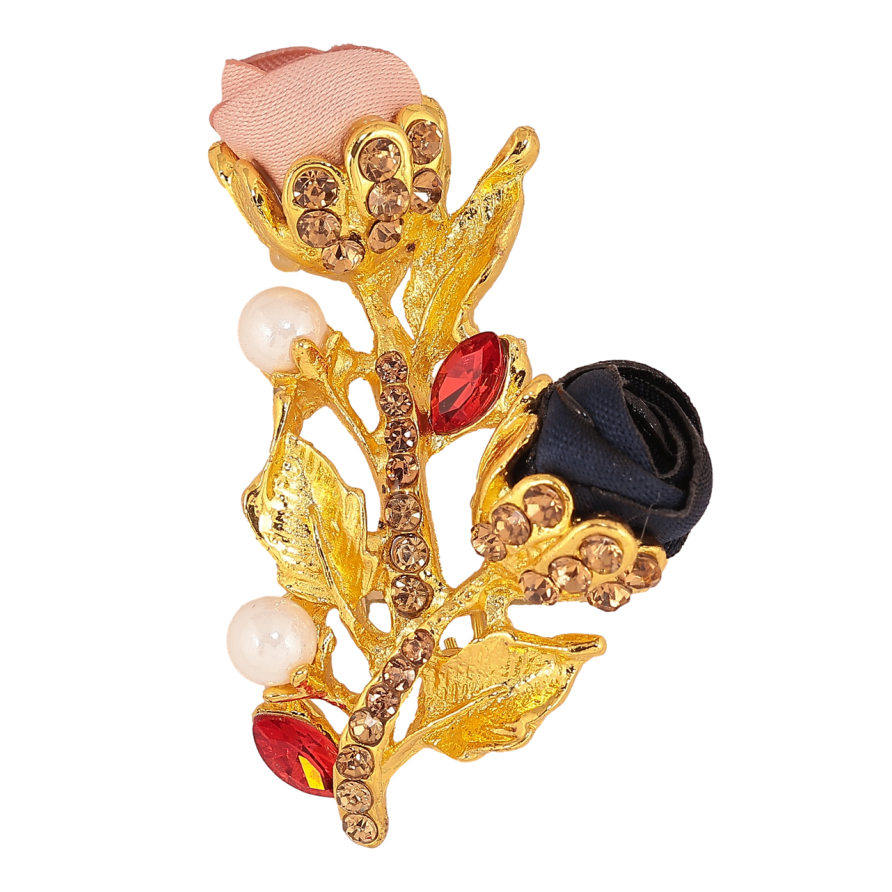 Брошь Розово-синие цветочки со стразами фото №1