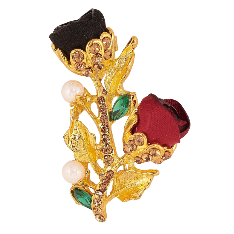 Брошь Красно-черные цветочки со стразами фото №1 Брошь Красно-черные цветочки со стразами фото №1