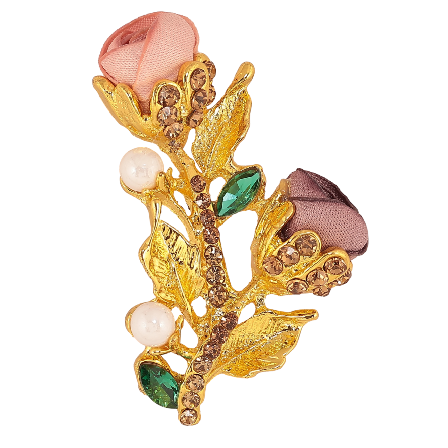 Брошка Рожево-бежеві квіточки зі стразами фото №1 Брошка Рожево-бежеві квіточки зі стразами фото №1