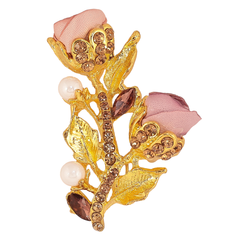 Брошь Розовые цветочки со стразами фото №1