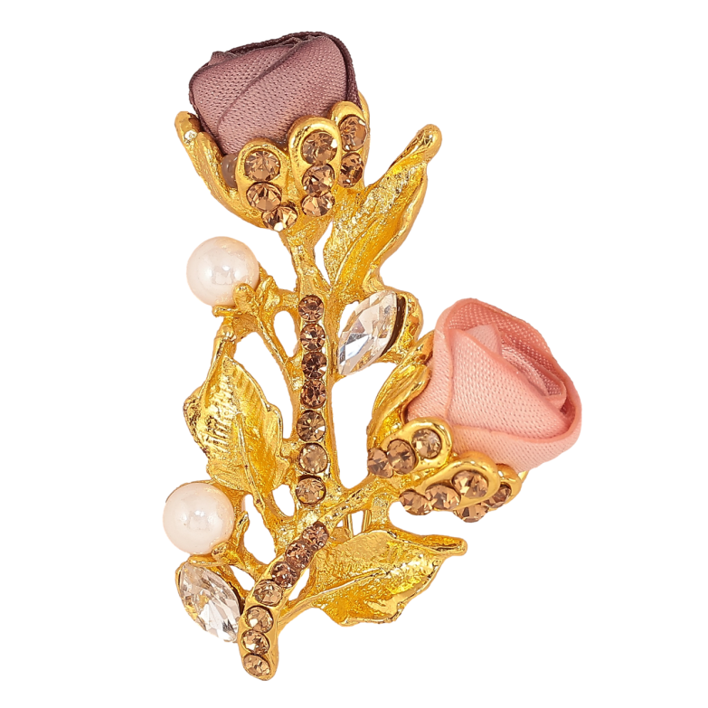 Брошь Розово-бежевые цветочки со стразами фото №1 Брошь Розово-бежевые цветочки со стразами фото №1
