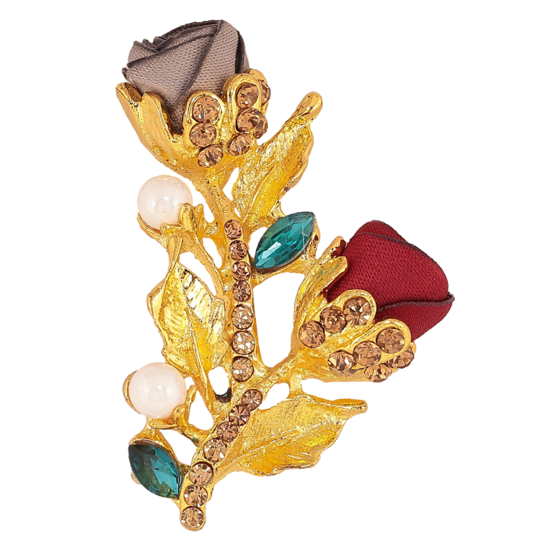 Брошь Бежево-красные цветочки со стразами фото №1 Брошь Бежево-красные цветочки со стразами фото №1