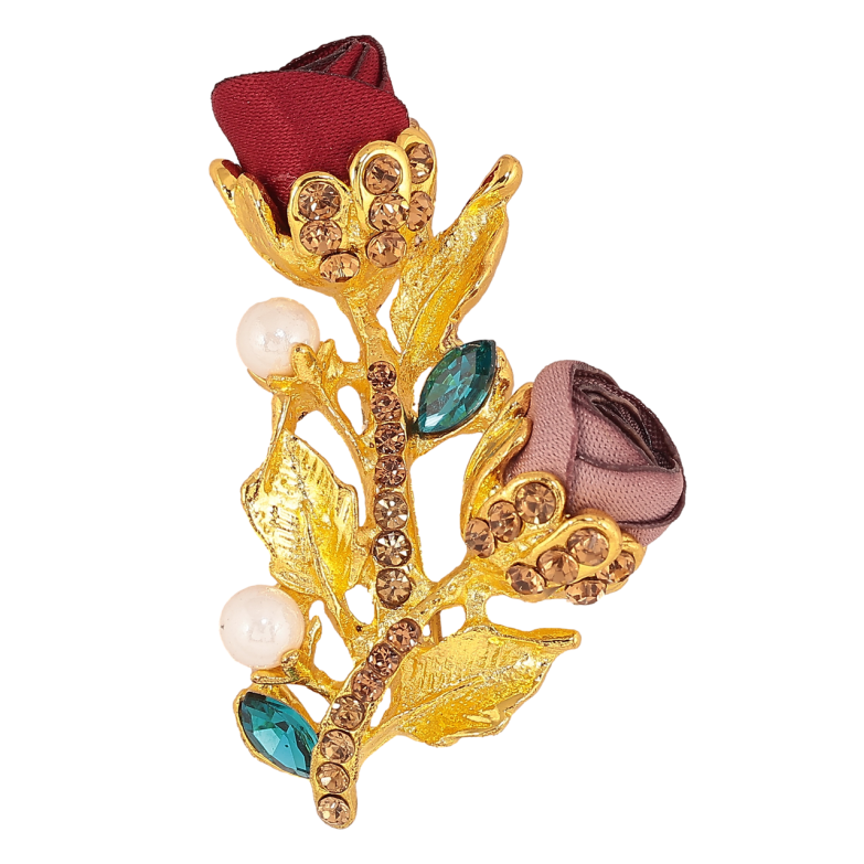 Брошь Бежево-красные цветочки со стразами фото №1 Брошь Бежево-красные цветочки со стразами фото №1