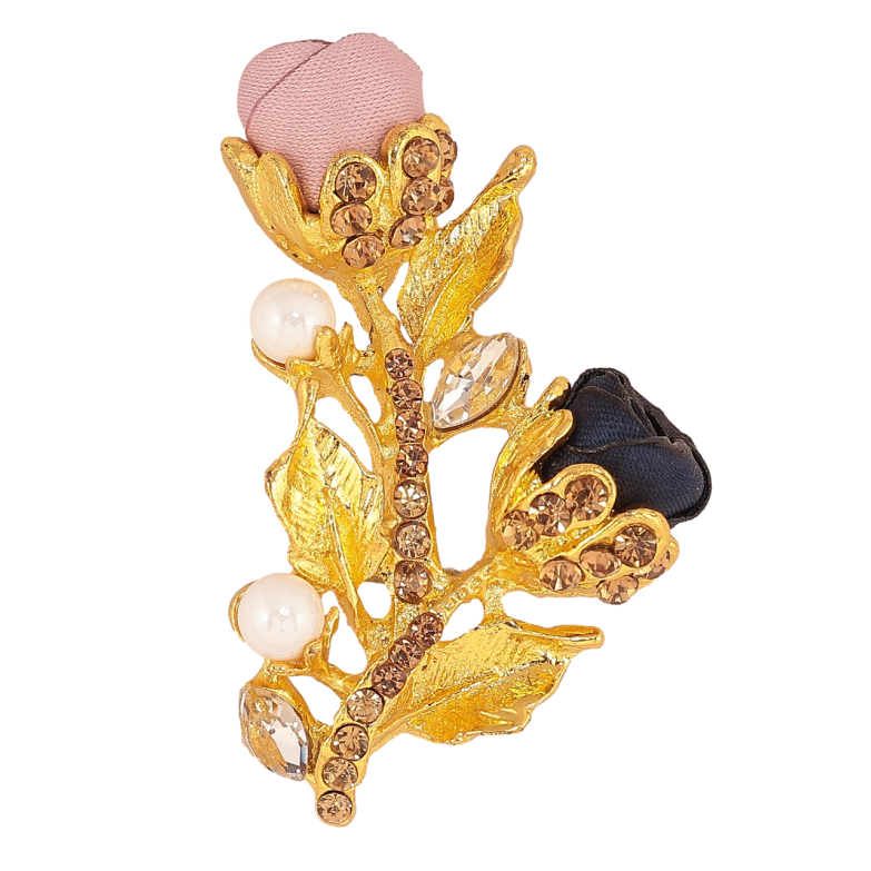 Брошь Розово-синие цветочки со стразами фото №1