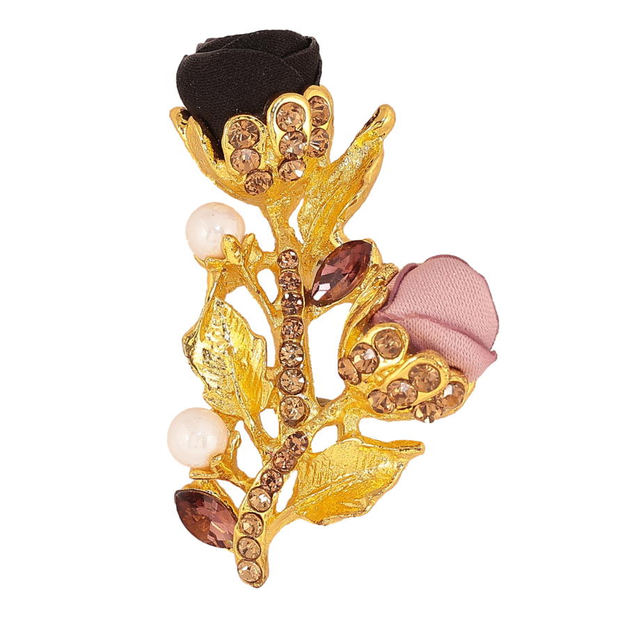 Брошь Розово-черные цветочки со стразами фото №1 Брошь Розово-черные цветочки со стразами фото №1