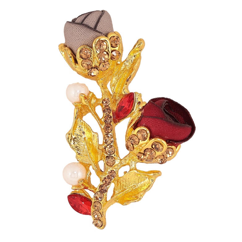 Брошь Бежево-красные цветочки со стразами фото №1 Брошь Бежево-красные цветочки со стразами фото №1