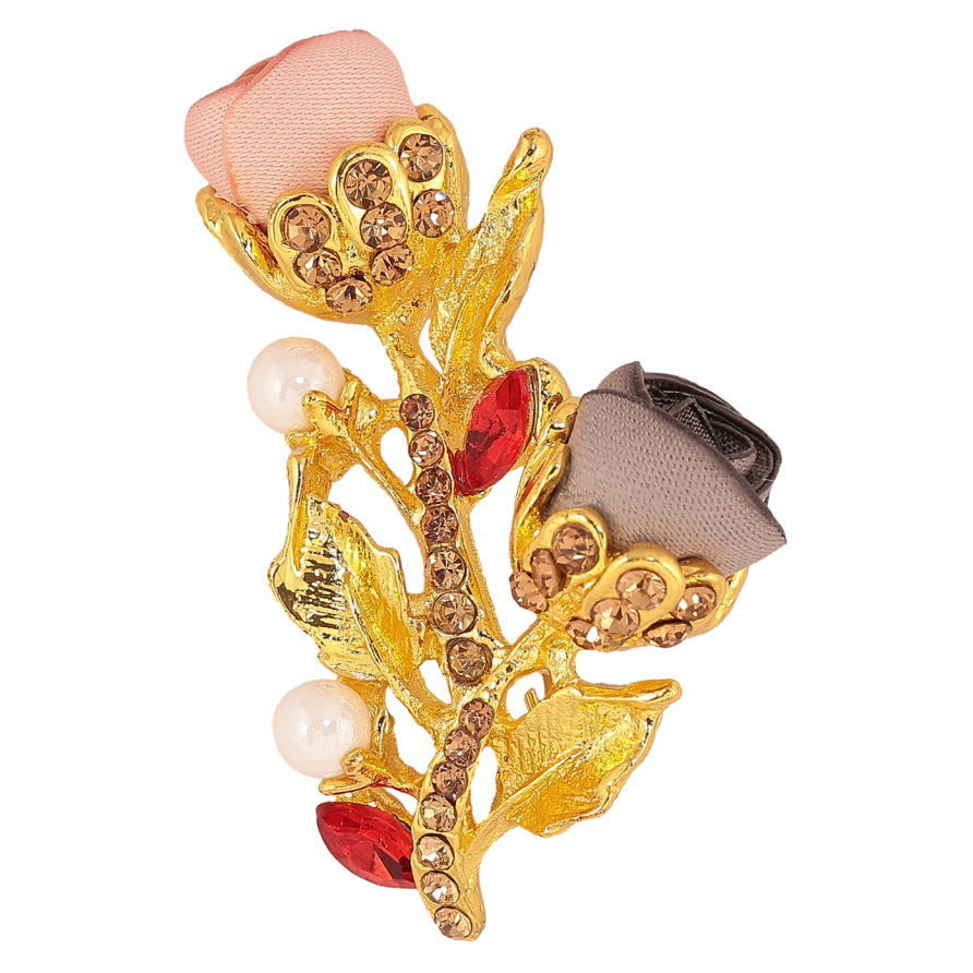 Брошка Рожево-бежеві квіточки зі стразами фото №1 Брошка Рожево-бежеві квіточки зі стразами фото №1